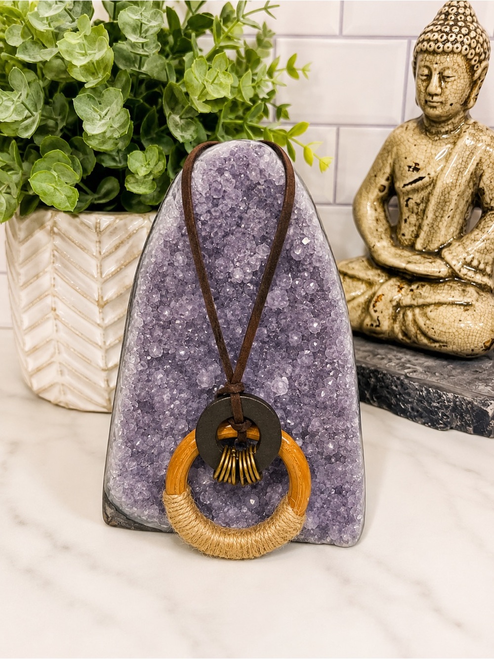 Boho Statement Pendant Brown Cord Necklace 🤎✨